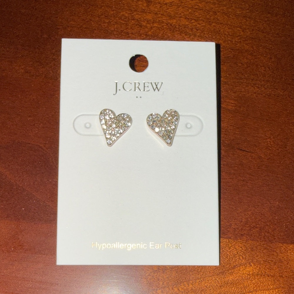 J. Crew Sparkling Silver Heart Earrings